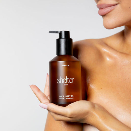 No.2 Vanilla Body Oil in a sleek amber bottle, perfect for moisturizing and enhancing skin's glow.
