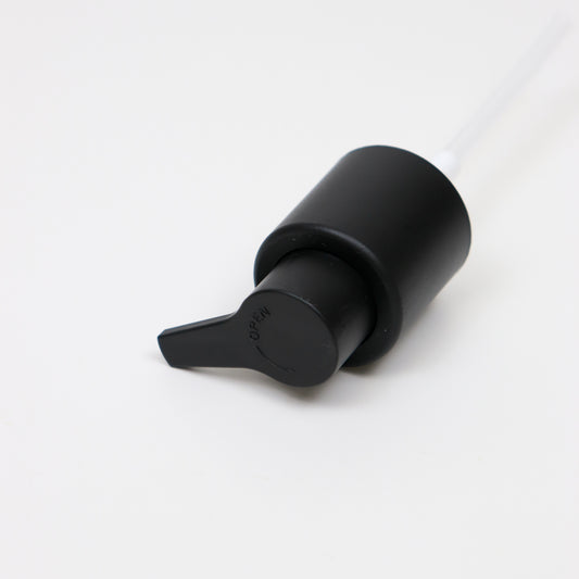 Black bottle pump on a white background.
