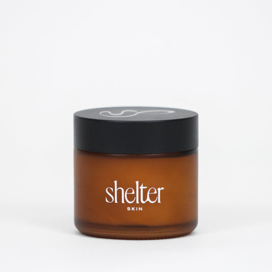 Vanilla Body Duo Minis in amber jar with black lid, featuring the brand name "shelter SKIN.